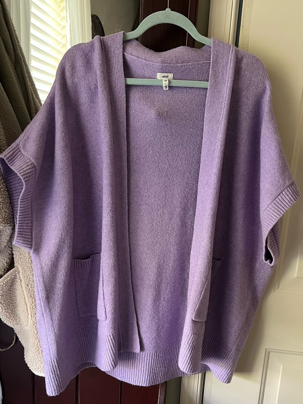 Aerie Lilac Open-Front Short Sleeve Cardigan Sweater Cape Poncho